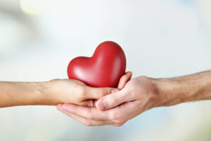 Heart in hands on light background